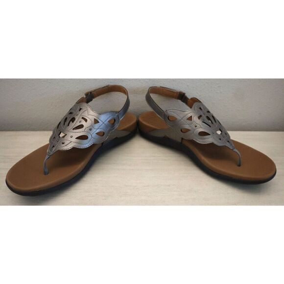 Rockport CH2086 Women's Sz 10M Pewter Metallic Ridge Slingback Sandals - Picture 2 of 10